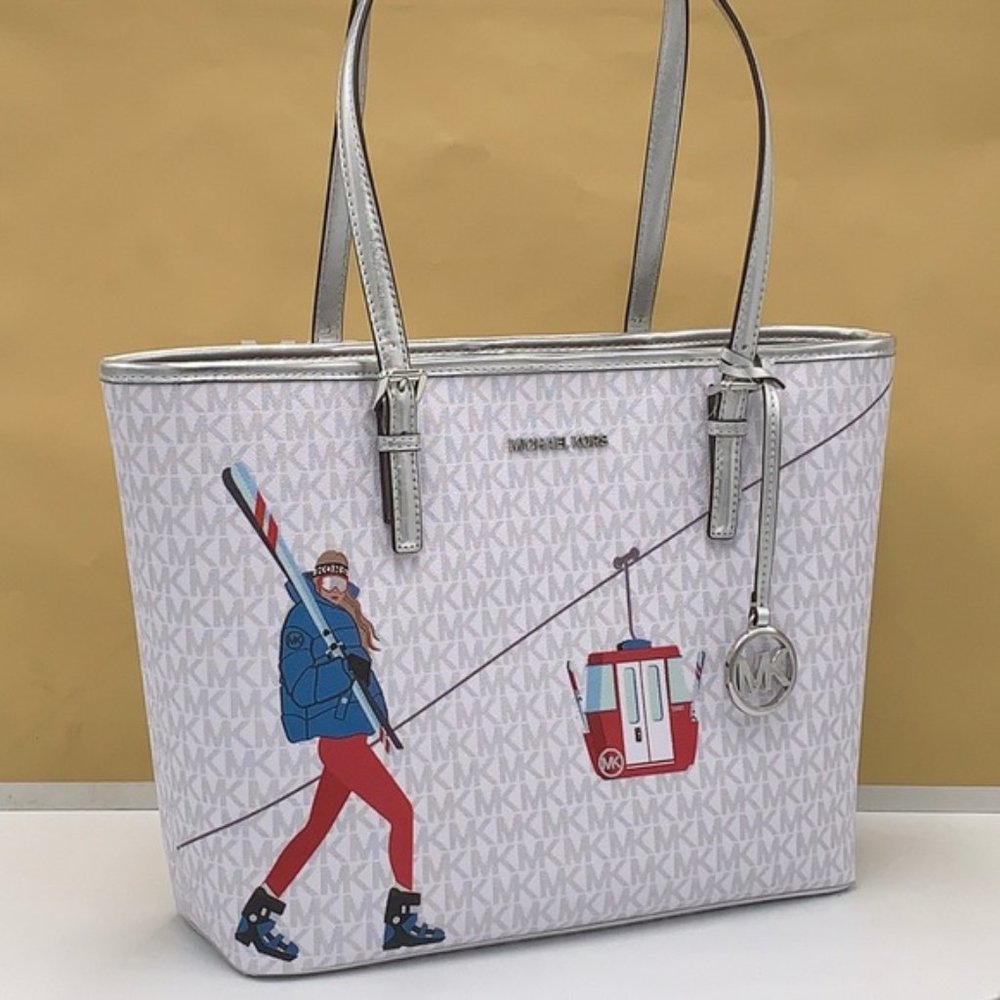 Michael Kors Signature Jet Set Girls Medium Carryall Tote Bright White Multi - Picture 3 of 16